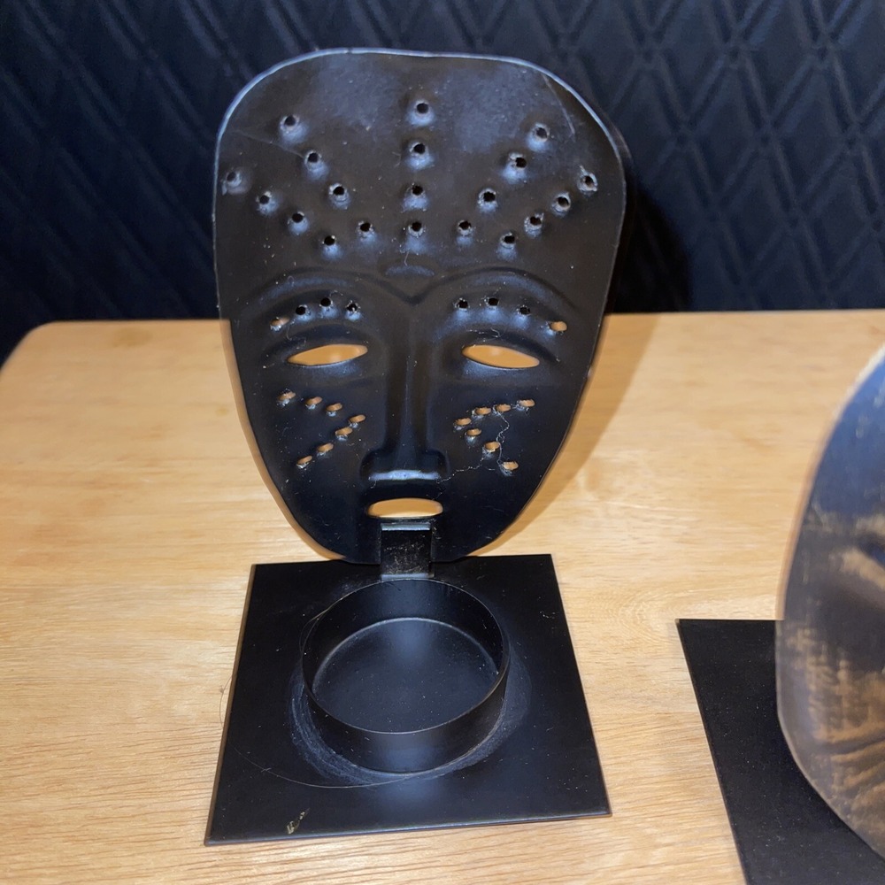 Vintage Theatre Mask Painted Black Metal Candle Holders Home Decor Tea light - Picture 7 of 12
